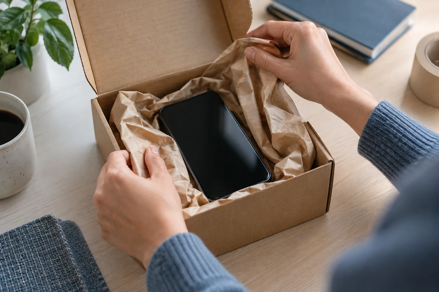 Equipamento protegido numa caixa para envio