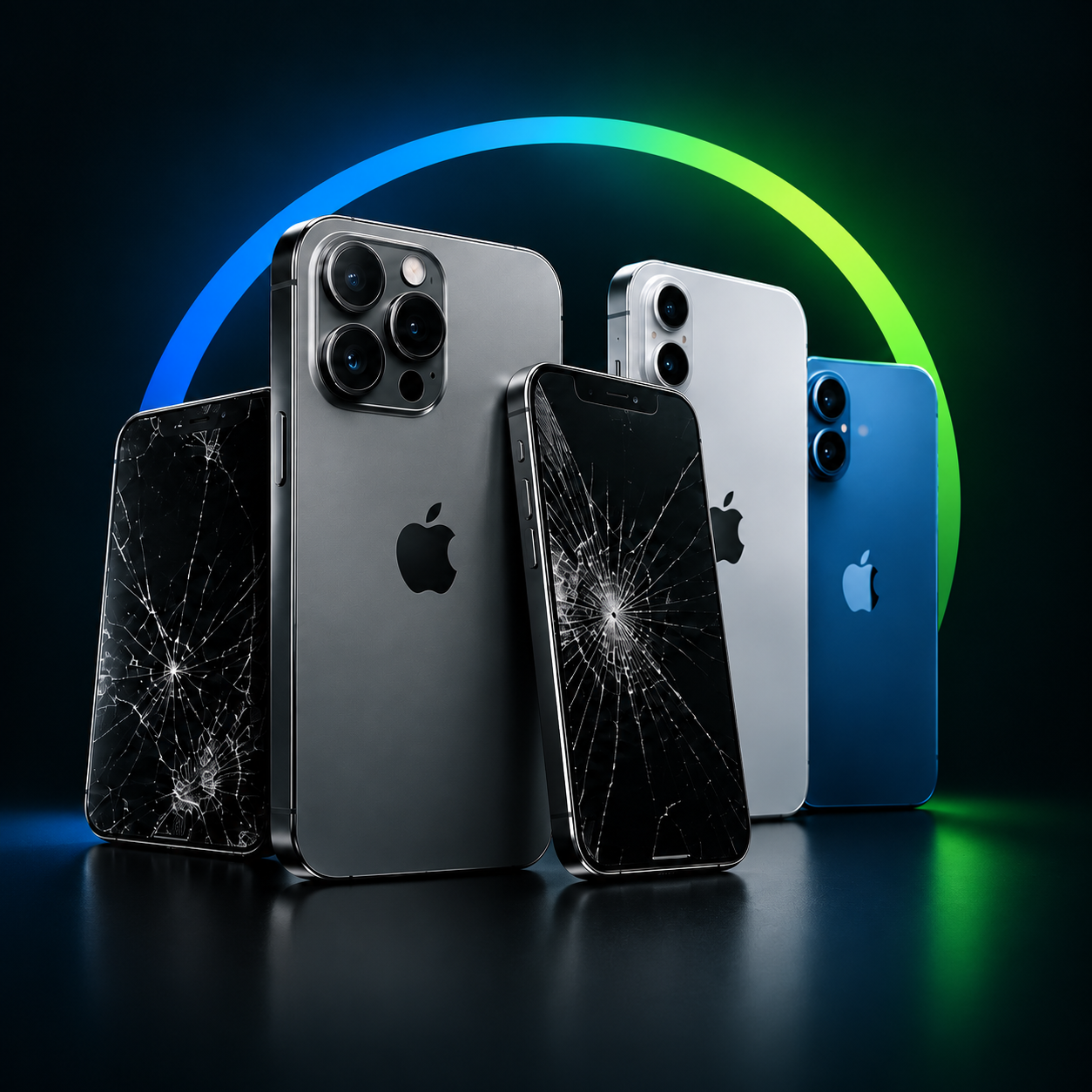 iPhones com sinais de uso e ecrãs partidos para retoma