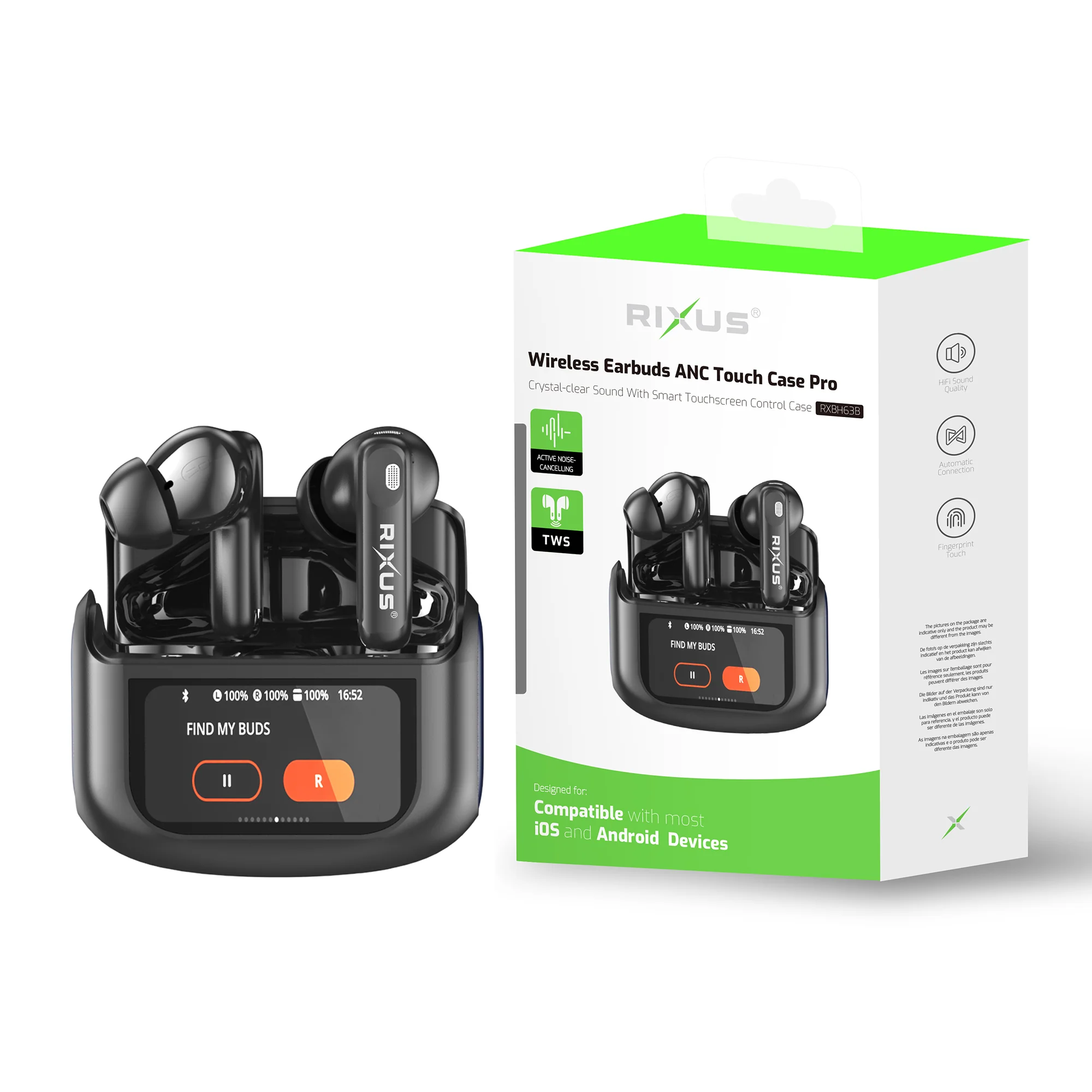 Rixus RXBH63B Auriculares sem fios Touch Case Pro Preto